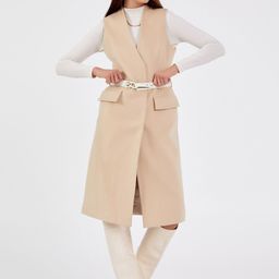 Fashion Gaiia Women Sleeveless Front Open Long Over Coat-16
