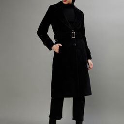 CENTRESTAGE Textured Notched Lapel Collar Single-Breasted Belted Overcoat-0