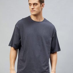 CHIMPAAANZEE Men Grey Round Neck Oversize T-shirt-image-7