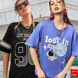 Christy World Women Pack of 2 Printed Oversized Cotton T-shirts-image-91
