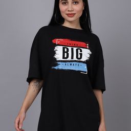 DOOR74 Women Black Typography Printed Drop-Shoulder Sleeves Loose T-shirt-image-123