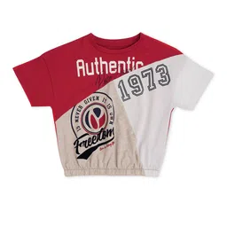 Pepe Jeans Girls Red & Off White Printed Cotton T-shirt-image-98