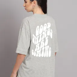 Imsa Moda Typography Printed Cotton Oversized Longline T-shirt-picture-14