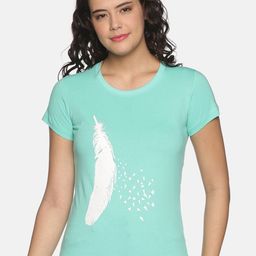OBOW Women Green Printed Bio Finish Cotton T-shirt-image-10