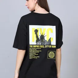SILISOUL Round Neck Short Sleeves Graphic Printed Bio Finish Cotton Oversized T-shirt-image-29