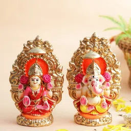 Aapno Rajasthan Gold-Colored Pink Handcrafted Laxmi Ganesh Idol set-image-18