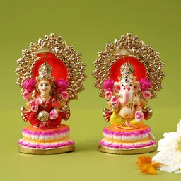 Aapno Rajasthan 2 Pieces Red & White Laxmi Ganesh Idol Showpieces-picture-3