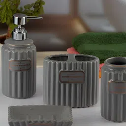 Kookee Grey 4 piece Abstract Ceramic Bath Accessories Set image 1