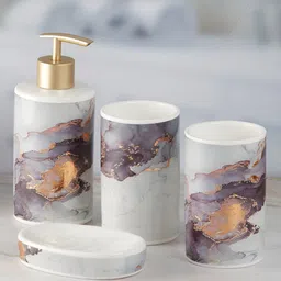 Kookee Blue & Grey 4Pcs Abstract Ceramic Bath Accessories Set image 1