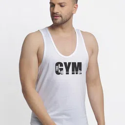 Friskers Men White Printed Pure Cotton Gym Innerwear Vests-image-60