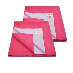 TIDY SLEEP Kids Set Of 2 Pink Solid Cotton Water-Proof Mattress Protector-22