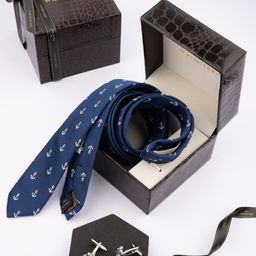 The Tie Hub Men Anchor Printed Microfiber Tie & Cufflinks  Accessory Gift Set-image-43