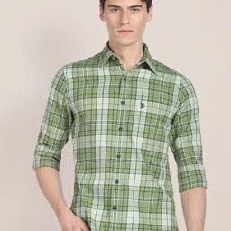 U.S. Polo Assn. Men Tartan Checks Checked Pure Cotton Casual Shirt-image-56