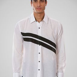 SHIRT THEORY Men White Comfort Horizontal Striped Casual Shirt-image-84