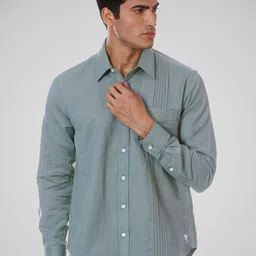 SHIRT THEORY Men Green Comfort Striped Casual Shirt-picture-9