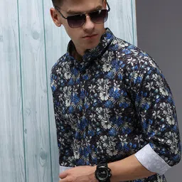 SHOWOFF Men Black Comfort Floral Printed Cotton Casual Shirt-picture-6
