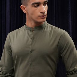 HIGHLANDER Men Solid Mandarin Collar Casual Shirt-picture-16