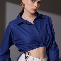 STREET 9  Cotton Shirt Style Crop Top-image-94