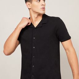 Styli Men Black Pure Cotton Micro Pique Cuban Collar Casual Shirt-image-59