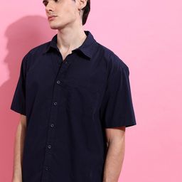 Highlander Men Navy Blue Solid Oversized Casual Shirt-image-52