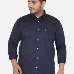 John Pride Men Navy Blue Solid Plus Size Casual Shirt-picture-12