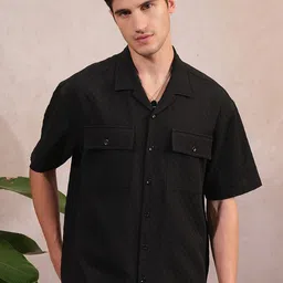 Locomotive Premium Men Popcorn Textured Printed Oversized Shirt-image-3