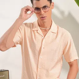 LOCOMOTIVE Premium Textured Solid Cuban Collar Relaxed Shirt-image-71