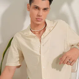 LOCOMOTIVE Premium Crushed Textured Solid Cuban Collar Relaxed Shirt-image-72