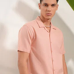 LOCOMOTIVE Premium Dobby Textured Solid Cuban Collar Cotton Relaxed Shirt-image-9