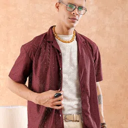 The Indian Garage Co Self Design Cuban Collar Oversized Casual Shirt-image-15