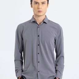 Snitch Grey Classic Slim Fit Cotton Casual Shirt-image-80