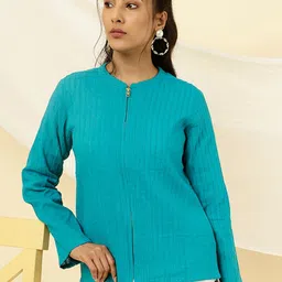 Jaipur Kurti Striped Mandarin Collar Cotton Tailored Jacket-picture-40