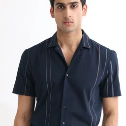 RARE RABBIT Men Morlac Striped Slim Fit Cotton Shirt-image-57