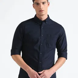 Flying Machine Men Grey Slim Fit Button-Down Collar Pure Cotton Casual Shirt-picture-19