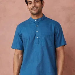 Fabindia Men Solid Band Collar Casual Shirt-image-71