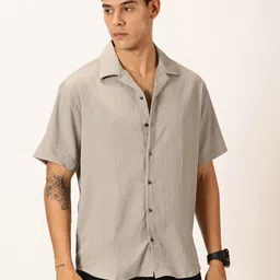 Thomas Scott Premium Slim Fit Self Design Textured Cuban Collar Seersucker Casual Shirt-image-42