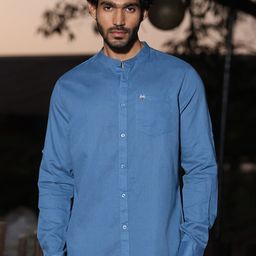 Thomas Scott Mandarin Collar Premium Cotton Linen Slim Fit Opaque Casual Shirt-image-74