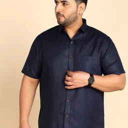 PRINTCULTR Plus Size Spread Collar Classic Cotton Linen Casual Shirt-54