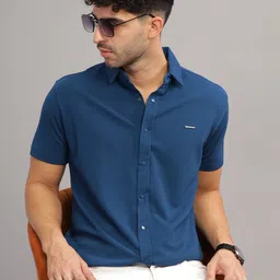Parcel Yard Classic Geometric Self Design Spread Collar Cotton Casual Shirt-image-76