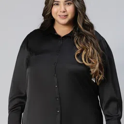 Oxolloxo Plus Size Relaxed Spread Collar Casual Shirt-58