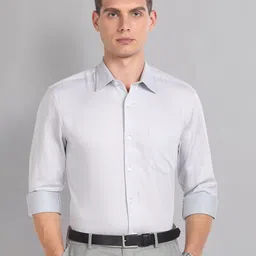 AD By Arvind Slim Fit Micro Ditsy Self Design Spread Collar Pure Cotton Formal Shirt-image-40