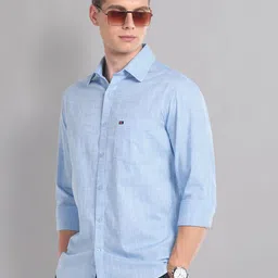AD By Arvind Slim Fit Heathered Self Design Spread Collar Pure Cotton Casual Shirt-image-37