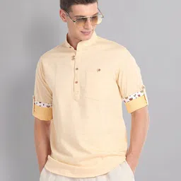 AD By Arvind Slim Fit Mandarin Collar Roll-Up Sleeves Casual Shirt-image-3