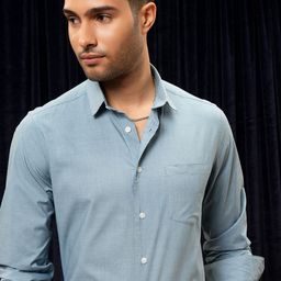 LOCOMOTIVE Luxe Slim Fit Blue Casual Shirt-image-85