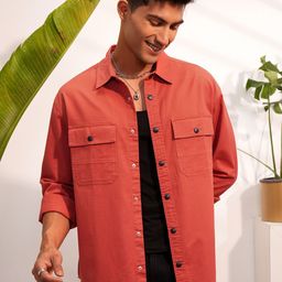 LOCOMOTIVE Slim Fit Premium Textured Utility Pocket Cotton Overshirt-image-98