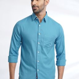 Greenfibre Men Solid Spread Collar Pocket Cotton Slim Fit Casual Shirt-image-102