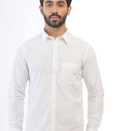 Greenfibre Men Solid Spread Collar Pocket Cotton Slim Fit Casual Shirt-image-100