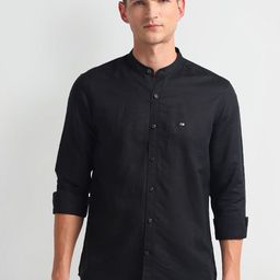 Arrow Sport Slim Fit Band Collar Twill Pure Cotton Casual Shirt-image-81