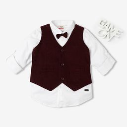 Ed-a-Mamma Boys Spread Collar Cotton Casual Shirt And Waist Coat-image-37