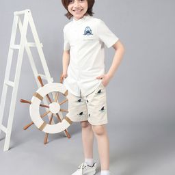 One Friday Kids Boys Embroidered Chinese Collar Knit Short Sleeve Shirt-picture-28